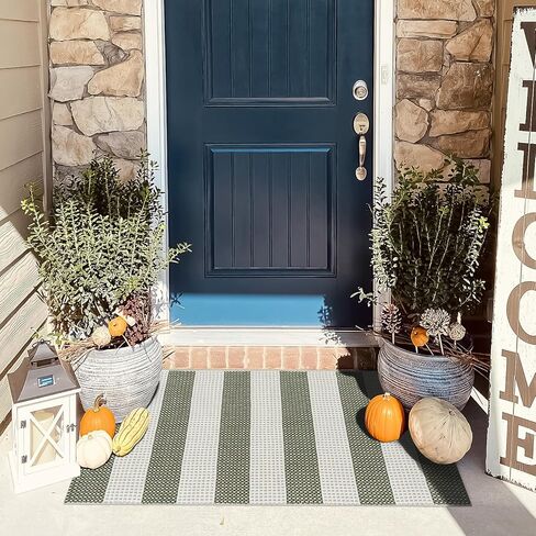 OJIA Fall Front Door Mat Outdoor Entrance 24"x 35", Machine Washable Porch Rug Indoor Outdoor Rugs Doormat Cotton Woven Entryway Rug Gray Striped Rug Small Area Rugs for Kitchen/Bathroom/Bedroom in Kuwait