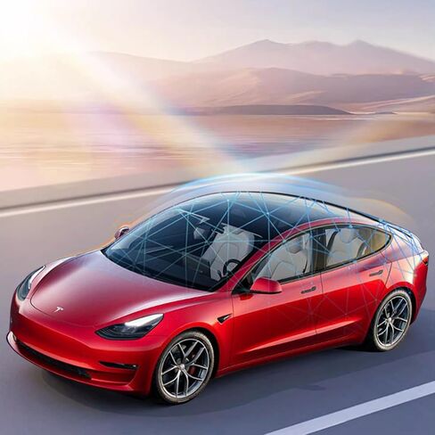 Upgraded Sunshade for Tesla Model 3/Y Windshield, Reinforced Metal Frame Advanced UV Protection Fabric, Full-Size Foldable Front Sun Shade, Professional Accessories to Protect Interier & Keep Cooling in Saudi Arabia