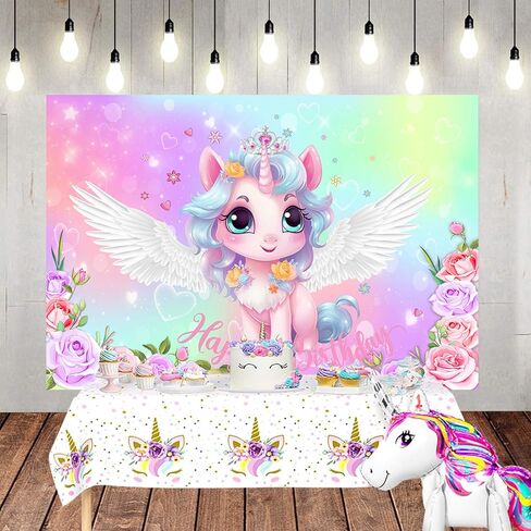LTLYH 5x3ft Unicorn Birthday Banner Backdrop Unicorn Birthday Background Unicorn Birthday Photo Background Unicorn Cake Table Banner Supplies Studio Props 276 in Kuwait