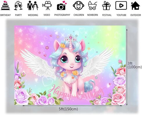 LTLYH 5x3ft Unicorn Birthday Banner Backdrop Unicorn Birthday Background Unicorn Birthday Photo Background Unicorn Cake Table Banner Supplies Studio Props 276 in Kuwait
