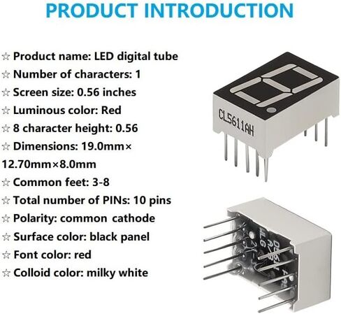 Bettomshin 10 قطع LED أنبوب رقمي كاثود مشترك 10 دبوس 1 بت 0.75 × 0.5 × 0.31 بوصة (طول × عرض × ارتفاع) 0.56 بوصة شاشة حمراء رقمية 5161AS in Saudi Arabia