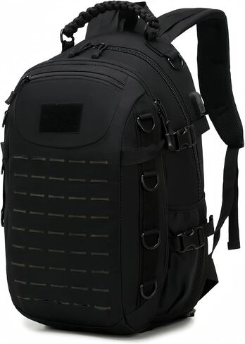 Heavy duty zipper military backpack Outdoor Tactical Backpack，Nylon canvas Knapsack，hiking camping travel Backpack， 3-day backpack，water resistant (Black) in Saudi Arabia