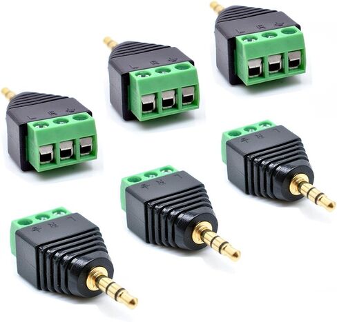 Oiyagai 6pcs 3.5mm (1/8") Stereo TRS Male/Female Jack to AV 3-Screw Terminal Block Balun Connectors in Saudi Arabia