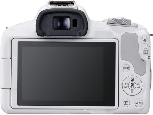 Canon EOS R50 Mirrorless Camera with 18-45mm Lens (White) (5812C012) + Rode VideoMic + 64GB Card + Filter Kit + Corel Photo Software + Bag + Charger + 2 x LPE17 Battery + Card Reader + More (Renewed) in Saudi Arabia