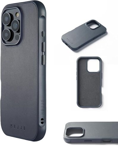 Mujjo Shield Leather Phone Case - Fits iPhone 16 Pro - Ultimate Impact Resistance - Premium European Leather Case - MagSafe Compatible - Slim Profile - Made with Recycled Materials - Steel Blue in Saudi Arabia