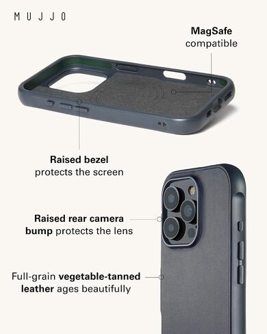 Mujjo Shield Leather Phone Case - Fits iPhone 16 Pro - Ultimate Impact Resistance - Premium European Leather Case - MagSafe Compatible - Slim Profile - Made with Recycled Materials - Steel Blue in Saudi Arabia