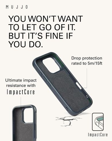 Mujjo Shield Leather Phone Case - Fits iPhone 16 Pro - Ultimate Impact Resistance - Premium European Leather Case - MagSafe Compatible - Slim Profile - Made with Recycled Materials - Steel Blue in Saudi Arabia