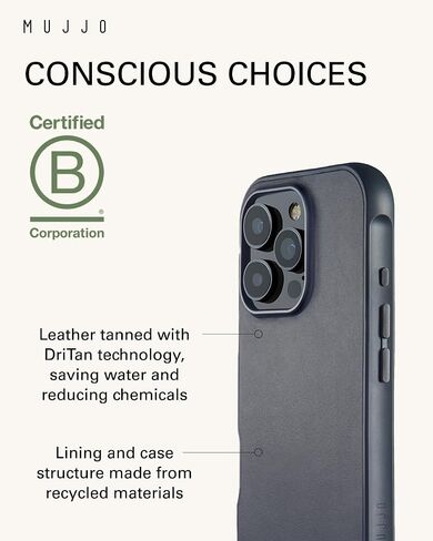 Mujjo Shield Leather Phone Case - Fits iPhone 16 Pro - Ultimate Impact Resistance - Premium European Leather Case - MagSafe Compatible - Slim Profile - Made with Recycled Materials - Steel Blue in Saudi Arabia