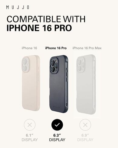 Mujjo Shield Leather Phone Case - Fits iPhone 16 Pro - Ultimate Impact Resistance - Premium European Leather Case - MagSafe Compatible - Slim Profile - Made with Recycled Materials - Steel Blue in Saudi Arabia