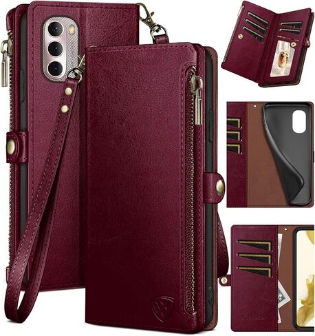 XcaseBar for Moto G Stylus 2022 5G Wallet case with Zipper Credit Card Holder【RFID Blocking】, Flip Folio Book PU Leather Phone case Shockproof Cover Women Men for Stylus2022 5G case Light Brown in Saudi Arabia