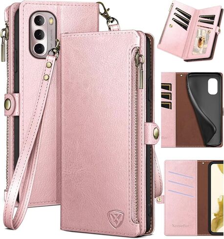 حافظة XcaseBar لهاتف Moto G Stylus 2022 5G مع حامل بطاقة ائتمان بسحاب، RFID Blocking، حافظة هاتف من جلد البولي يوريثان قابلة للطي وغطاء مقاوم للصدمات للنساء والرجال لهاتف Stylus2022 5G بني فاتح in Kuwait