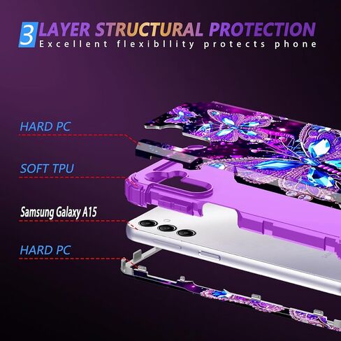 حافظة Miqala لهاتف Galaxy A15 5G، تتوهج في الظلام بثلاث طبقات شديدة التحمل مقاومة للصدمات حماية كاملة من البلاستيك الصلب + حافظة واقية من السيليكون الناعم لهاتف Samsung Galaxy A15 5G 6.5 بوصة، داكن in Saudi Arabia