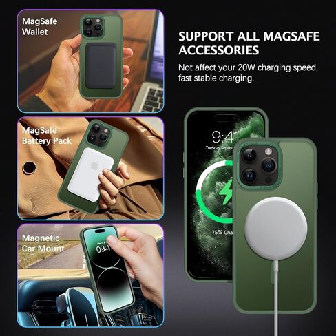 حافظة Telaso لهاتف iPhone 14 Pro Max، حافظة هاتف iPhone 14 Pro Max متوافقة مع Magsafe شفافة غير لامعة مضادة للخدش حافظة مغناطيسية واقية لهاتف iPhone 14 Pro Max للرجال، أخضر داكن in Kuwait