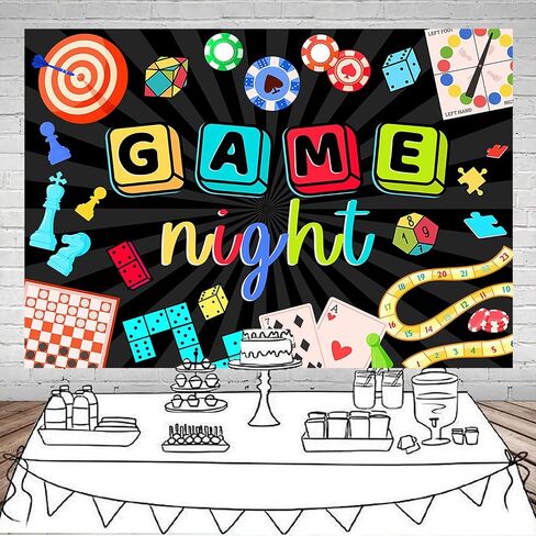 Mocsicka Game Night Backdrop Board Game Game Night Decorations for Adults Chess Card Game On Backdrop Party Supplies Banner Photo Booth Props(7x5ft) in Saudi Arabia