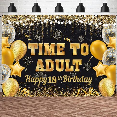 Black Silver Time to Adult Backdrop Silver Balloon Happy 18th Birthday Banner Large 18 Eighteen Years Old Birthday Photography Party Decoration (black Silver, 6x4ft) in Saudi Arabia