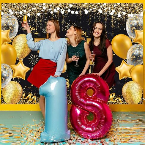 Black Silver Time to Adult Backdrop Silver Balloon Happy 18th Birthday Banner Large 18 Eighteen Years Old Birthday Photography Party Decoration (black Silver, 6x4ft) in Saudi Arabia