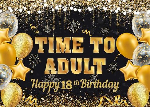 Black Silver Time to Adult Backdrop Silver Balloon Happy 18th Birthday Banner Large 18 Eighteen Years Old Birthday Photography Party Decoration (black Silver, 6x4ft) in Saudi Arabia