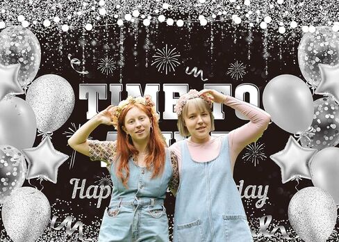Black Silver Time to Adult Backdrop Silver Balloon Happy 18th Birthday Banner Large 18 Eighteen Years Old Birthday Photography Party Decoration (black Silver, 6x4ft) in Saudi Arabia