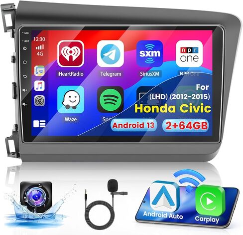 Qualcomm 4G 64G for Honda Civic 2012-2015 Radio CarPlay Screen 8 core Android 15 IPS 9" Touchscreen Car Stereo Android Auto Bluetooth 5.1 Backup Camera GPS FM RDS DSP 4UI in Saudi Arabia