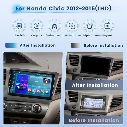 Qualcomm 4G 64G for Honda Civic 2012-2015 Radio CarPlay Screen 8 core Android 15 IPS 9" Touchscreen Car Stereo Android Auto Bluetooth 5.1 Backup Camera GPS FM RDS DSP 4UI in Saudi Arabia