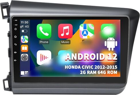 ستيريو سيارة لهوندا سيفيك 2012 2013 2014 2015، راديو السيارة اللاسلكي Carplay & Android Auto، Android 12 مع 2G+64G بلوتوث/التحكم الصوتي/ملاحة GPS/WiFi/SWC/FM، وحدة رأس شاشة تعمل باللمس IPS مقاس 9 بوصة in Kuwait