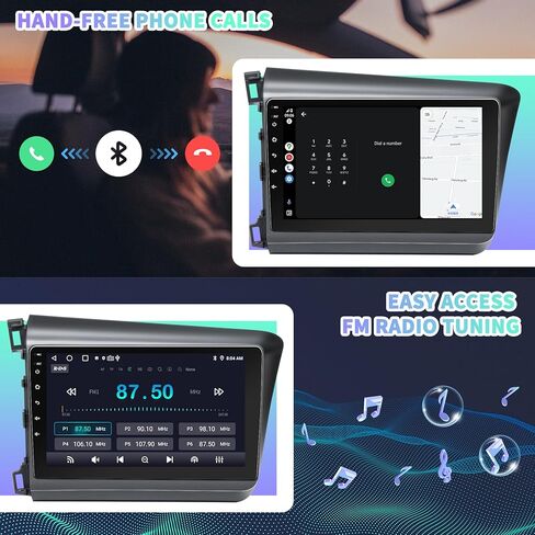 ستيريو سيارة لهوندا سيفيك 2012 2013 2014 2015، راديو السيارة اللاسلكي Carplay & Android Auto، Android 12 مع 2G+64G بلوتوث/التحكم الصوتي/ملاحة GPS/WiFi/SWC/FM، وحدة رأس شاشة تعمل باللمس IPS مقاس 9 بوصة in Kuwait