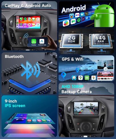 2G 64G Car Radio for Ford Transit 2014 2015 Stereo with Wireless Carplay Android Auto 9 inch 1080P HD Touchscreen Canbus Bluetooth FM/RDS GPS HiFi WiFi Mirror Link Backup Camera External MIC in Saudi Arabia