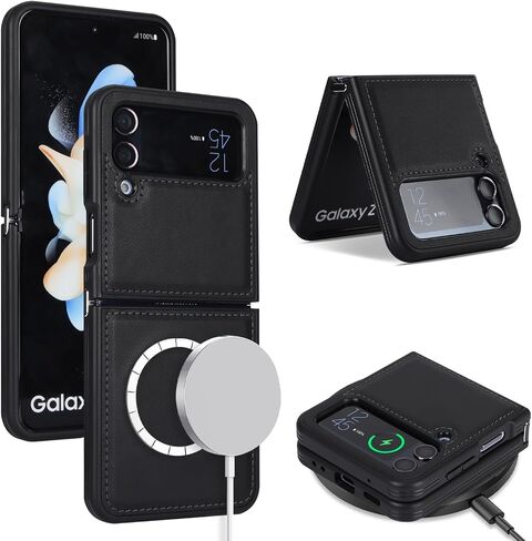 حافظة Cavor لهاتف Samsung Galaxy Z Flip 4 Magsafe، حافظة Galaxy Z flip 4 Magsafe، حافظة هاتف لهاتف Z Flip 4 مع مغناطيس، حافظة جلدية مقاومة للصدمات - أسود in Saudi Arabia