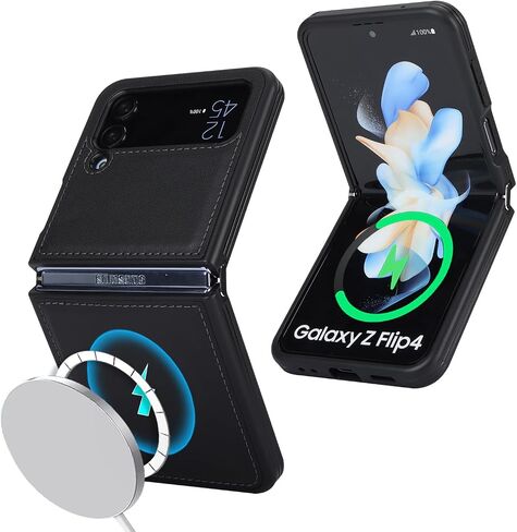 حافظة Cavor لهاتف Samsung Galaxy Z Flip 4 Magsafe، حافظة Galaxy Z flip 4 Magsafe، حافظة هاتف لهاتف Z Flip 4 مع مغناطيس، حافظة جلدية مقاومة للصدمات - أسود in Saudi Arabia