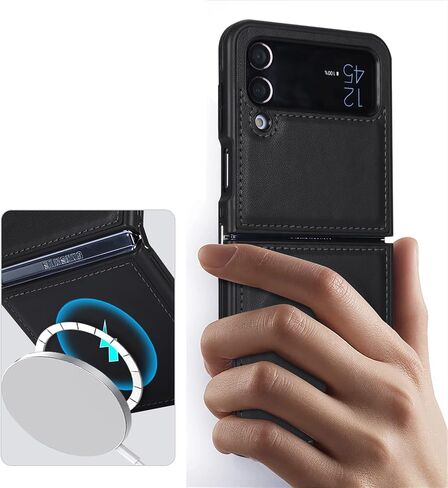 حافظة Cavor لهاتف Samsung Galaxy Z Flip 4 Magsafe، حافظة Galaxy Z flip 4 Magsafe، حافظة هاتف لهاتف Z Flip 4 مع مغناطيس، حافظة جلدية مقاومة للصدمات - أسود in Saudi Arabia