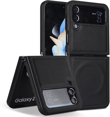 حافظة Cavor لهاتف Samsung Galaxy Z Flip 4 Magsafe، حافظة Galaxy Z flip 4 Magsafe، حافظة هاتف لهاتف Z Flip 4 مع مغناطيس، حافظة جلدية مقاومة للصدمات - أسود in Saudi Arabia