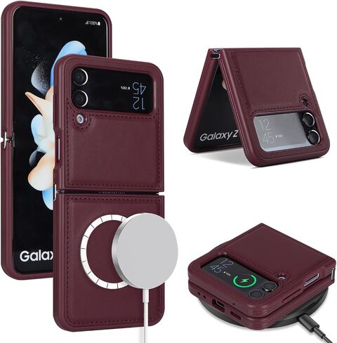 حافظة Cavor لهاتف Samsung Galaxy Z Flip 4 Magsafe، حافظة Galaxy Z flip 4 Magsafe، حافظة هاتف لهاتف Z Flip 4 مع مغناطيس، حافظة جلدية مقاومة للصدمات - أسود in Saudi Arabia