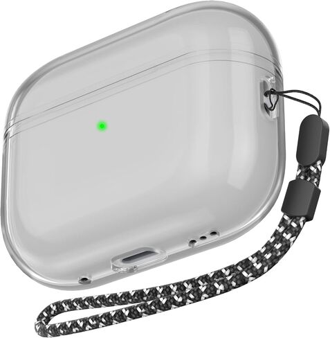 AhaStyle Clear Airpods Pro 2 Case (2023/2022) Soft TPU Protective Covers Come with Hand Strap Compatible with Apple AirPods Pro 2 [USB-C/Lightning Cable] Charging Case (Black) in Saudi Arabia