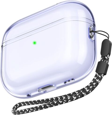 AhaStyle Clear Airpods Pro 2 Case (2023/2022) Soft TPU Protective Covers Come with Hand Strap Compatible with Apple AirPods Pro 2 [USB-C/Lightning Cable] Charging Case (Black) in Saudi Arabia