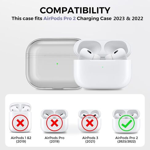 AhaStyle Clear Airpods Pro 2 Case (2023/2022) Soft TPU Protective Covers Come with Hand Strap Compatible with Apple AirPods Pro 2 [USB-C/Lightning Cable] Charging Case (Black) in Saudi Arabia