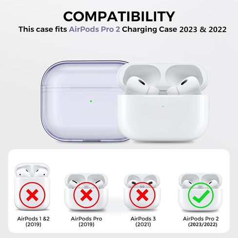 AhaStyle Clear Airpods Pro 2 Case (2023/2022) Soft TPU Protective Covers Come with Hand Strap Compatible with Apple AirPods Pro 2 [USB-C/Lightning Cable] Charging Case (Black) in Saudi Arabia