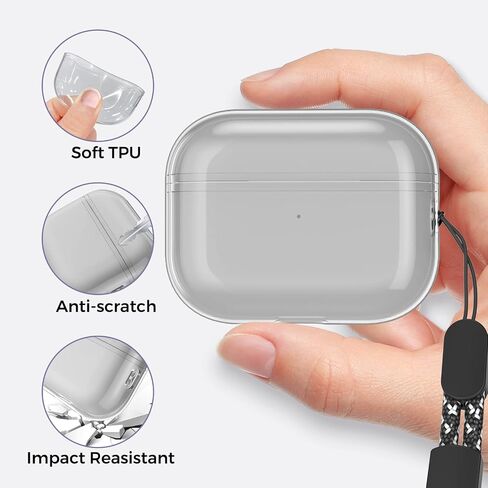 AhaStyle Clear Airpods Pro 2 Case (2023/2022) Soft TPU Protective Covers Come with Hand Strap Compatible with Apple AirPods Pro 2 [USB-C/Lightning Cable] Charging Case (Black) in Saudi Arabia
