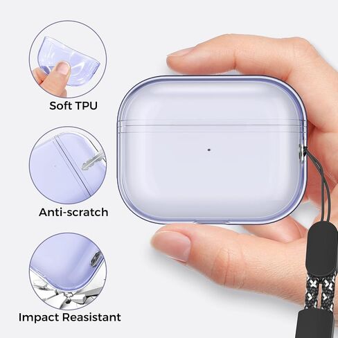 AhaStyle Clear Airpods Pro 2 Case (2023/2022) Soft TPU Protective Covers Come with Hand Strap Compatible with Apple AirPods Pro 2 [USB-C/Lightning Cable] Charging Case (Black) in Saudi Arabia