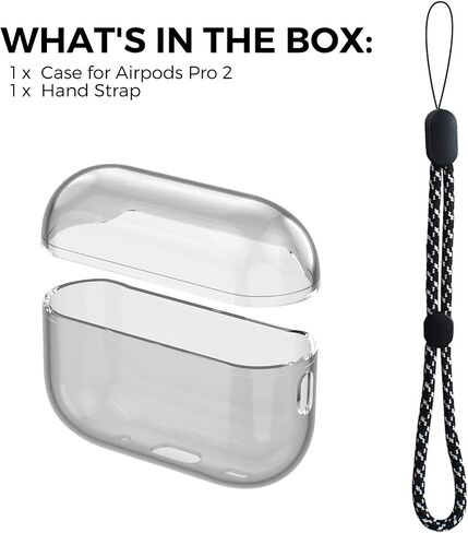 AhaStyle Clear Airpods Pro 2 Case (2023/2022) Soft TPU Protective Covers Come with Hand Strap Compatible with Apple AirPods Pro 2 [USB-C/Lightning Cable] Charging Case (Black) in Saudi Arabia