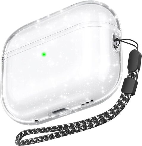 AhaStyle Clear Airpods Pro 2 Case (2023/2022) Soft TPU Protective Covers Come with Hand Strap Compatible with Apple AirPods Pro 2 [USB-C/Lightning Cable] Charging Case (Black) in Saudi Arabia