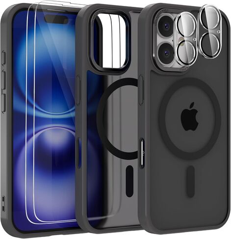 حافظة مغناطيسية لهاتف iPhone 16 Plus مع واقي شاشة [عبوتين] + واقي عدسة الكاميرا [عبوتين]، [متوافق مع MagSafe] غطاء واقٍ شفاف غير لامع للنساء والرجال 16 Plus أسود in Saudi Arabia