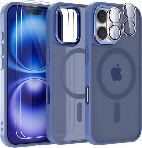 Magnetic for iPhone 16 Plus Case with Screen Protector[2 Pack] + Camera Lens Protector[2 Pack], [Compatible with MagSafe] Translucent Matte Back Women Men 16 Plus Protective Cover Black in Saudi Arabia