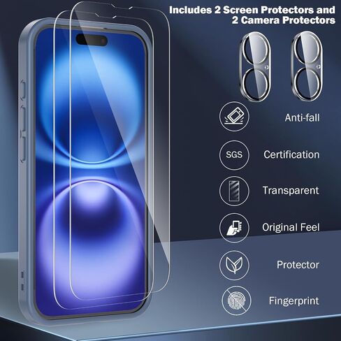Magnetic for iPhone 16 Plus Case with Screen Protector[2 Pack] + Camera Lens Protector[2 Pack], [Compatible with MagSafe] Translucent Matte Back Women Men 16 Plus Protective Cover Black in Saudi Arabia