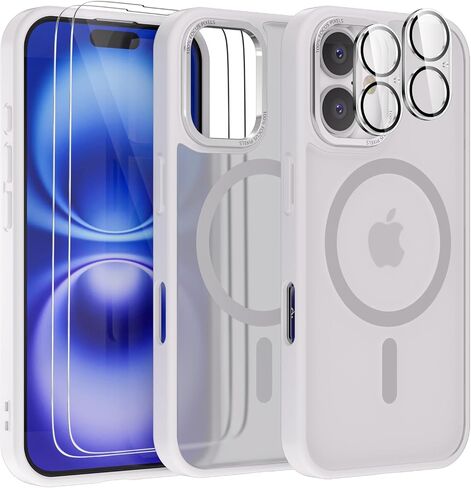 Magnetic for iPhone 16 Plus Case with Screen Protector[2 Pack] + Camera Lens Protector[2 Pack], [Compatible with MagSafe] Translucent Matte Back Women Men 16 Plus Protective Cover Black in Saudi Arabia