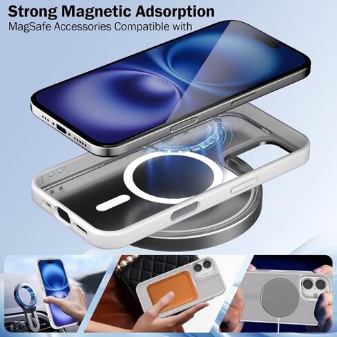 Magnetic for iPhone 16 Plus Case with Screen Protector[2 Pack] + Camera Lens Protector[2 Pack], [Compatible with MagSafe] Translucent Matte Back Women Men 16 Plus Protective Cover Black in Saudi Arabia