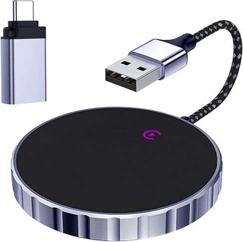 محول CarPlay اللاسلكي، دونجل التوصيل والتشغيل يتحول سلكيًا إلى لاسلكي للسيارات من 2015 وiPhone iOS 10+، دائري، أسود in Kuwait