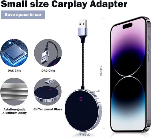 محول CarPlay اللاسلكي، دونجل التوصيل والتشغيل يتحول سلكيًا إلى لاسلكي للسيارات من 2015 وiPhone iOS 10+، دائري، أسود in Kuwait