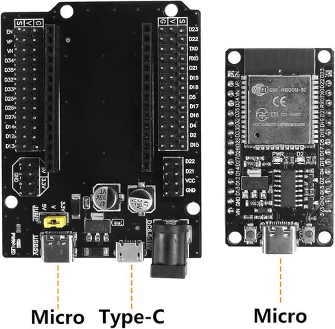 مجموعتان من لوحة تطوير ESP32 من النوع C USB ESP-WROOM-32 ESP-32S CH340C WiFi + بلوتوث طاقة منخفضة للغاية ثنائي النواة ESP32-DevKitC-32 ESP-WROOM-32 مع لوحة توسيع لـ Arduino in Kuwait