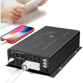 WZRELB 3000W Pure Sine Wave Power Inverter 48VDC to 120VAC 6000W Peak Dual AC Outlets 2× 2.4A USB Port &Hardwire Terminal Off-Grid Solar Converter RV Trucks (U5-300048)