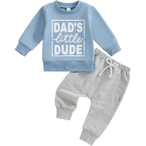 aporake Infant Boy Fall Clothes Baby Boy Winter Outfit Toddler Clothing Contrast Color Letter Print Sweatshirt Tops Pants Set